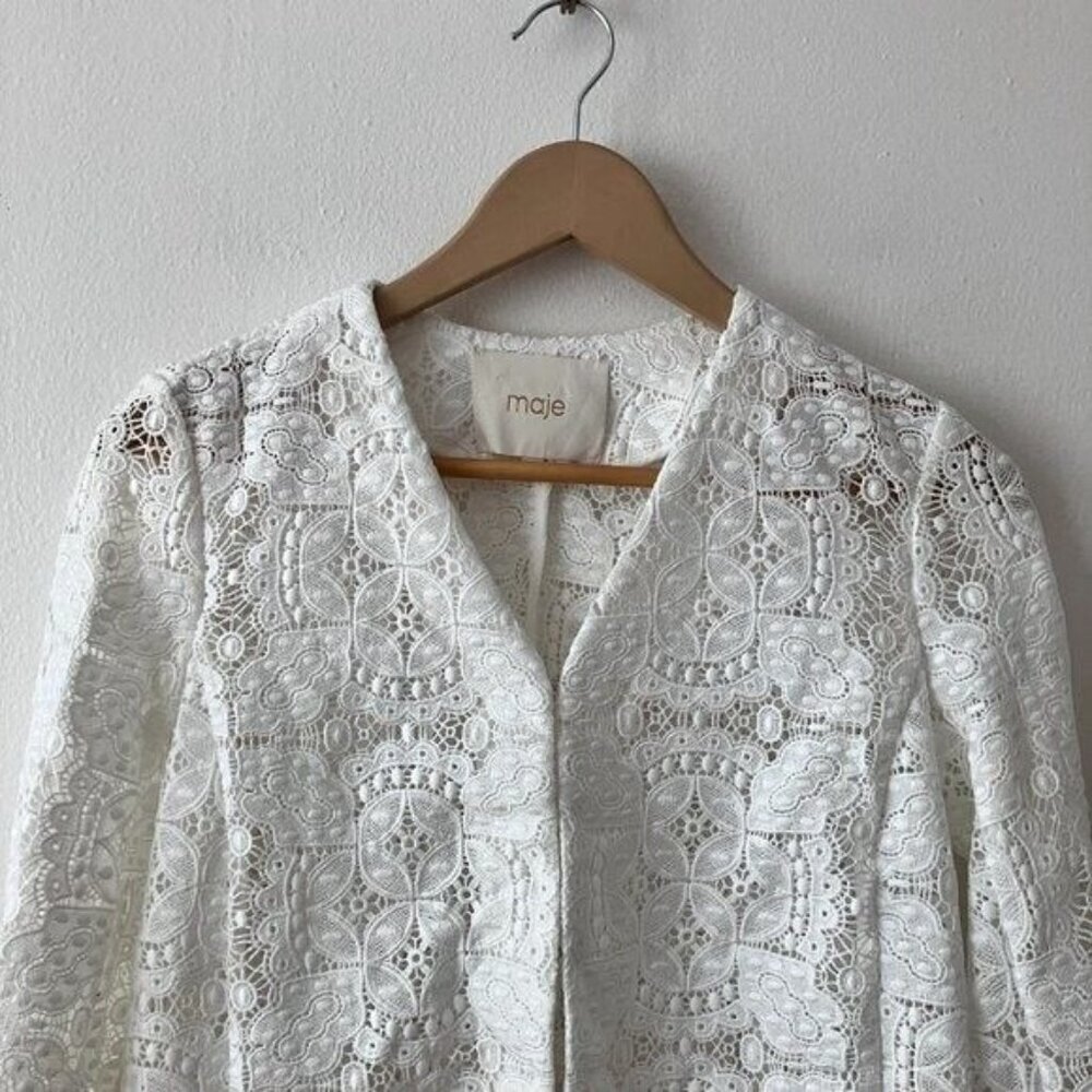 Maje Vimani Lace Embroidered Jacket in White - Picture 3 of 7
